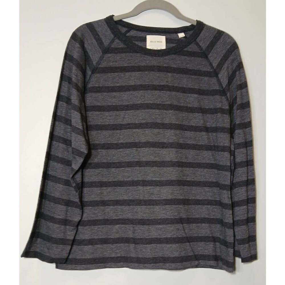 Billy Reid womens large raglan tshirt gray stripe charcoal longsleeve
